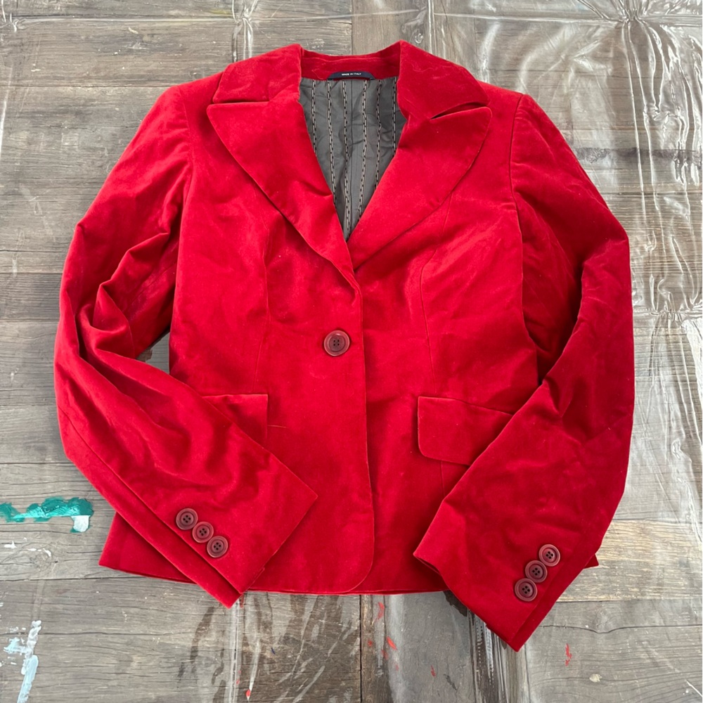 LUIGI BORRELLI women’s One Button Red Velvet Blazer Jacket Size 8